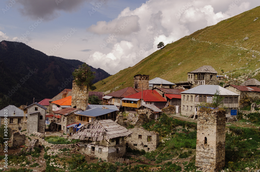 High mountain village Adishi in Svaneti, Georgia