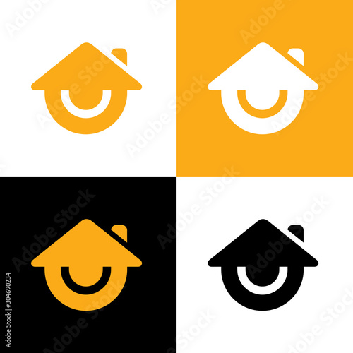 Smile home logo design emplate elements, stay home flat vector sign, happy house symbol - Vector
