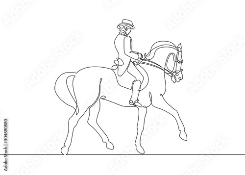 Fototapeta Naklejka Na Ścianę i Meble -  Continuous one line drawing rider on horseback