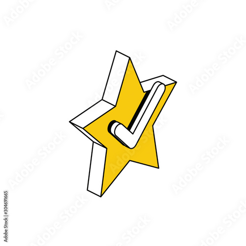 Star check mark. Vector 3d isometric, color web icon, new flat style. Creative illustration design, idea for infographics.