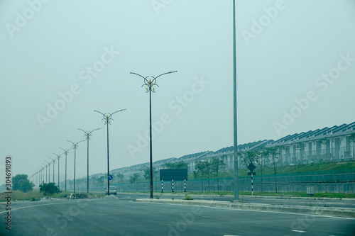 Photography Low visibility rural view with dangerous haze and fog in Kuala Lumpur,Malaysia