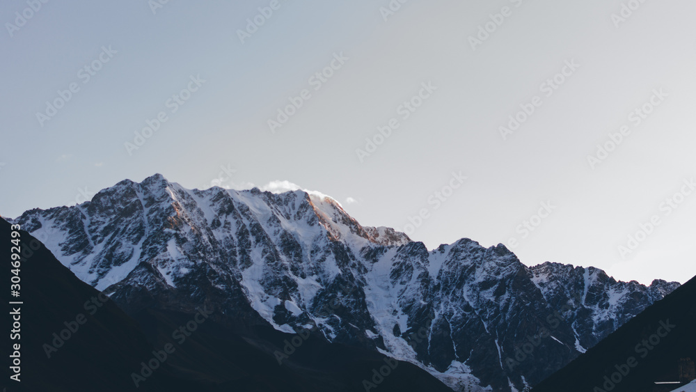 Namkuani mountaine, morning view from Community Ushguli, Svanetia, Georgia, Main Caucasian Ridge.