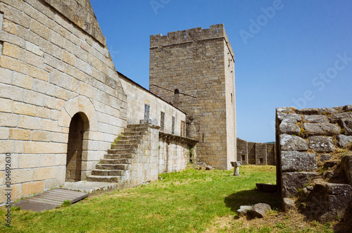 Castro Caldelas, Ourense province, Spain - August 6th, 2018 : 14th century Counts of Lemos Castle in the Castro Caldelas old town at the heart of the Ribeira Sacra cultural region.