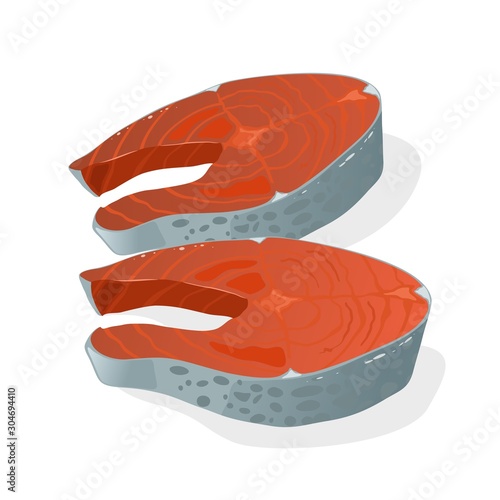 Atlantic salmon, coho silver, pink humpy, chum dog or chinook king. Storage, keeping of salted, raw or smoked red fish. Vector illustration.