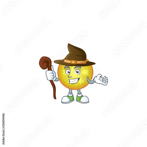Happy halloween yellow christmas ball as a witch cartoon style.