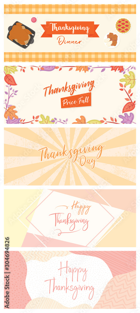 Thanksgiving Cover Flyer Banner poster template vector illustration Autumn holiday greeting card set pack