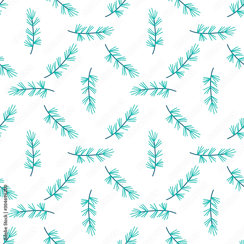 Branch of pine tree seamless pattern design, vector illustration. Hand drawn style. . Branch of pine tree seamless pattern design, vector illustration. Hand drawn style. .