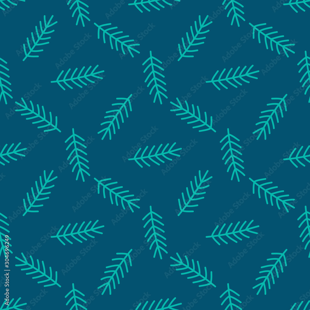 Branch of pine tree seamless pattern design, vector illustration. Hand drawn style. .