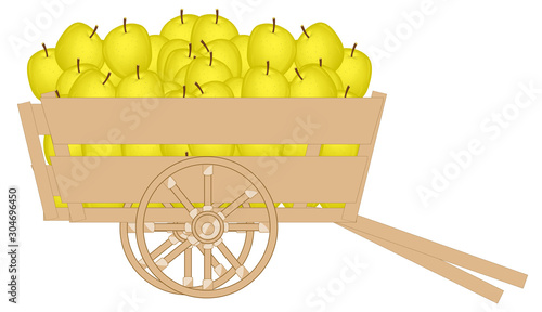Wooden apple cart on white background is insulated