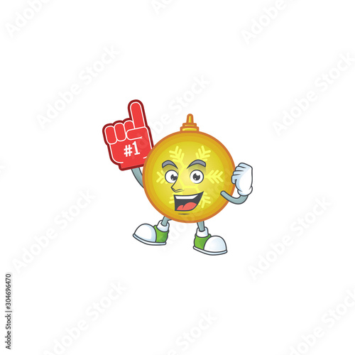 Character foam finger with yellow christmas ball cartoon.