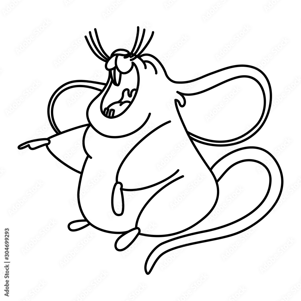 coloring pages doodle style. Cartoon yellow rat with big ears laughs out  loud. lol. Vector illustration Stock Vector | Adobe Stock