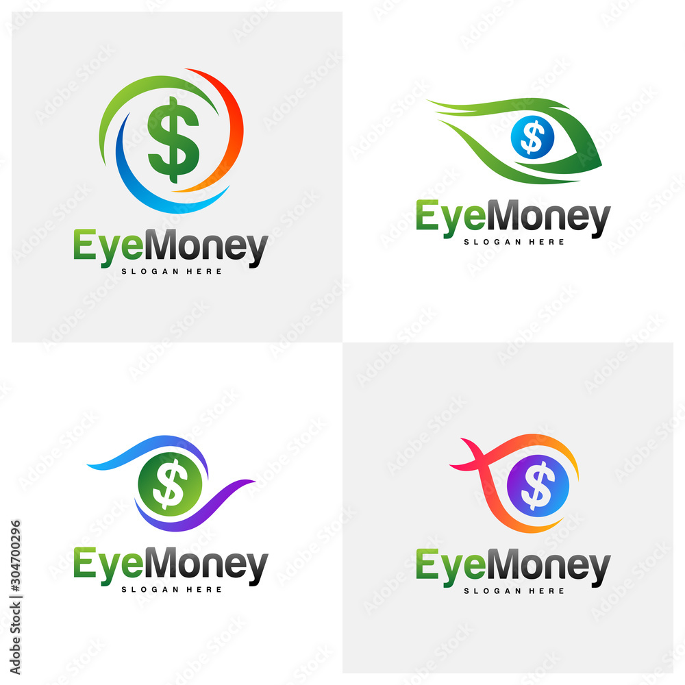 Set of Money Eye Logo Design Vector concept. Eye Money Logo Template. Icon Symbol. Illustration Set of Money Eye Logo Design Vector concept. Eye Money Logo Template. Icon Symbol. Illustration