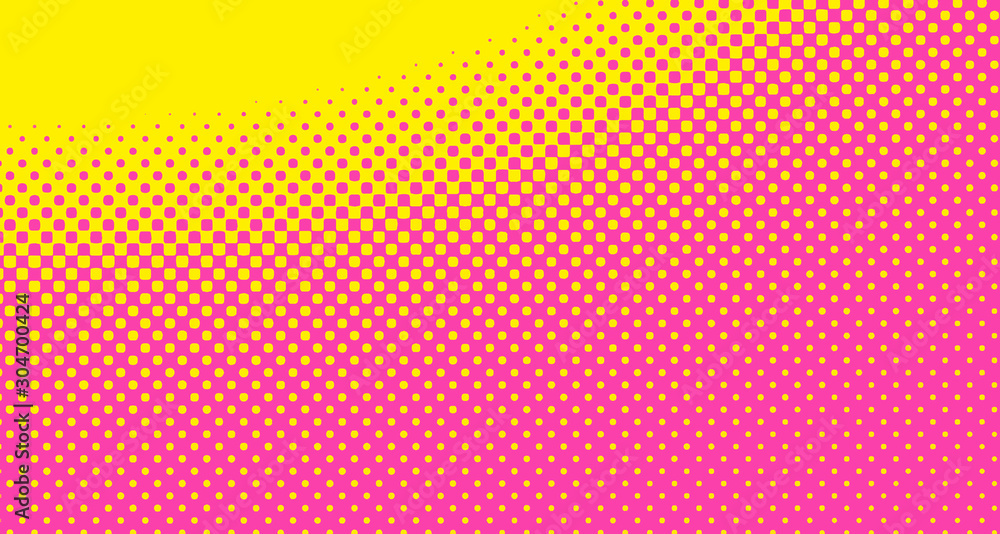 Pink halftone pop art background abstract vector comics style blank layout template with clouds beams and isolated dots pattern. For sale banner for your designe 1960s. with copy space eps10