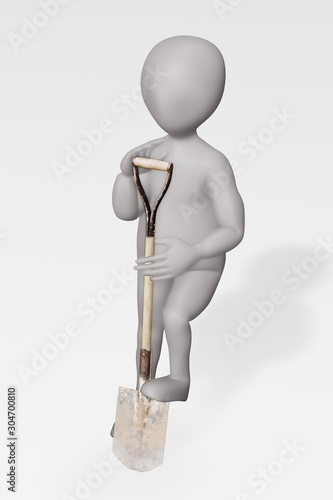 3D Render of Character with Garden Tool