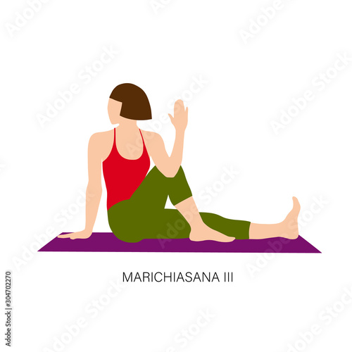 Woman in Marichiasana III or twisting pose. 