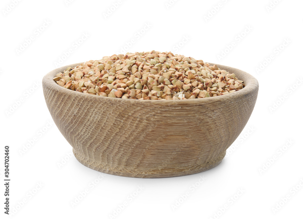 Organic green buckwheat in bowl isolated on white Organic green buckwheat in bowl isolated on white