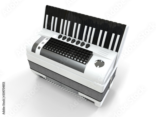 Black and white accordion on grey isolated background. 3d illustration. photo