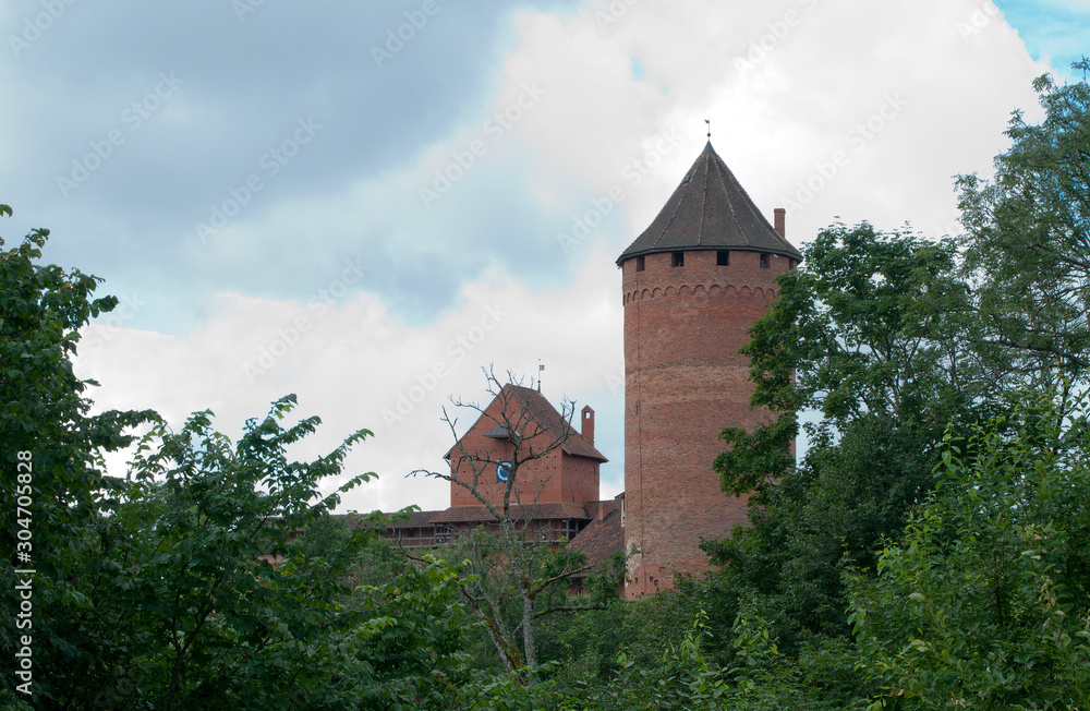 Sigulda Latvia, view of towers at  Turaida Castle behind the trees