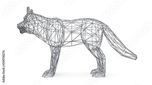3D rendered mesh dog on isolated white background. 3d illustration.