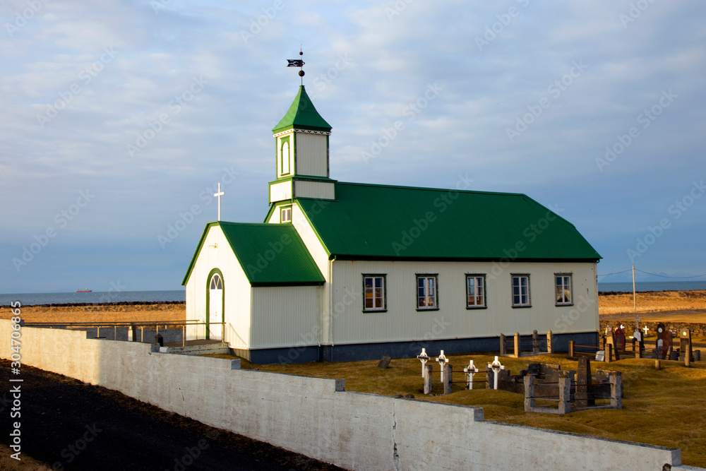 Fototapeta premium Community Church in the Sunday Morning in Iceland