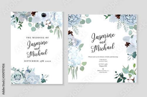 Winter grey and green jade color vector design cards.
