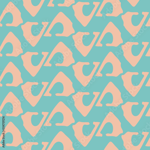 Abstract blush pink woven wicker design made with loose tribal triangles. Seamless vector pattern on aqua blue background. Great for wellness  spa products  fabric  packaging  stationery  texture