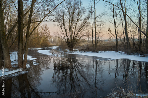 The first November frosts, bound lakes and rivers with ice. Pezinok. © nikolay_alekhin