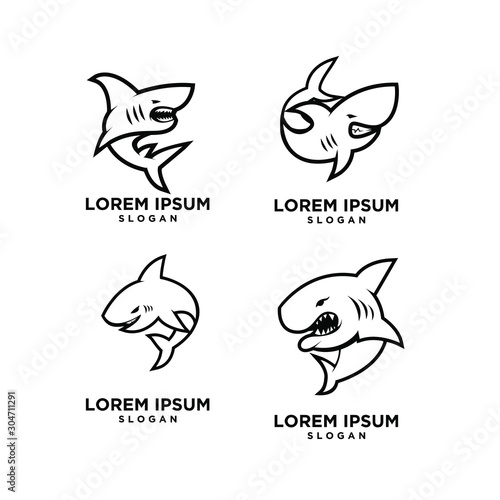 set of outline shark fish predator logo icon design vector illustration