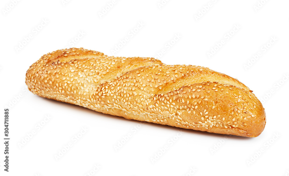 Wheat loaf with sesame seeds isolated on white Wheat loaf with sesame seeds isolated on white