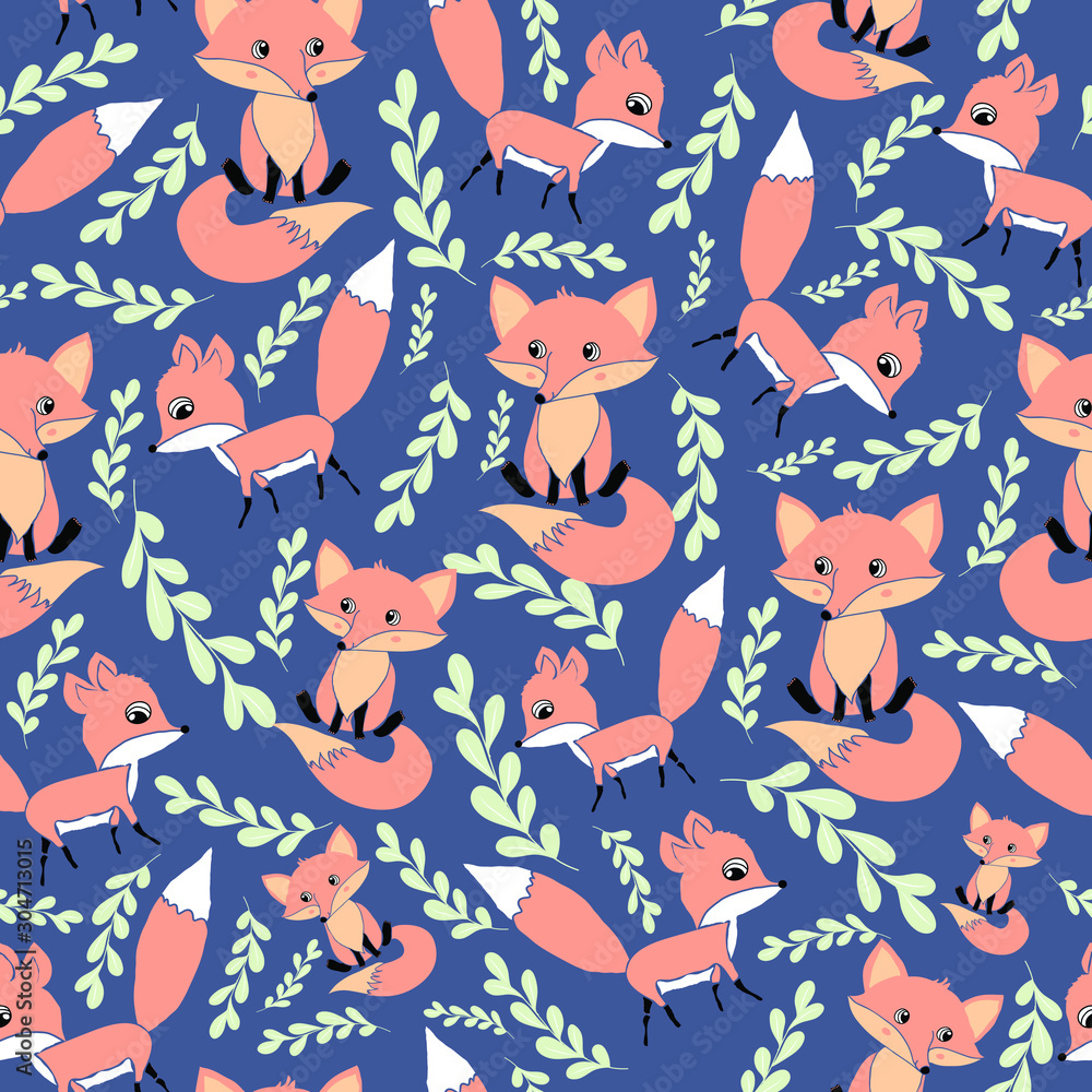 Fototapeta premium Woodland animal theme vector seamless repeat pattern.