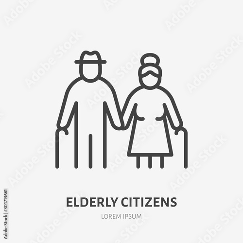 Family line icon, vector pictogram of grandparents holding hands. Elderly relatives, happy old couple illustration, people sign