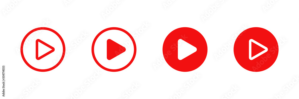 set button play red icons in flat style set button play red icons in flat style