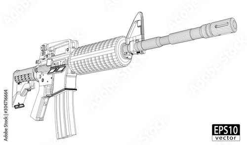 Assault Gun Wireframe (Front) | EPS10 Vector