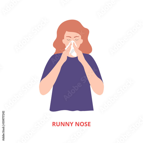 Symptoms of illness - runny nose vector illustration flat style