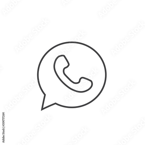 Button phone with shadow. Line icon logo, symbol, app, web, ui. Vector
