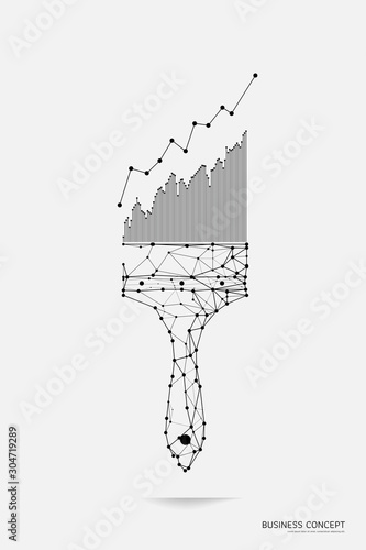 The particles, geometric art, line and dot of painting brush.