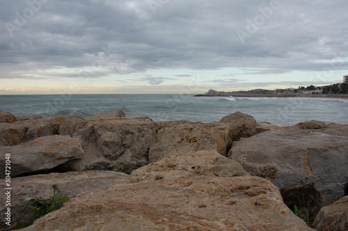 foregound of rocks at sea background