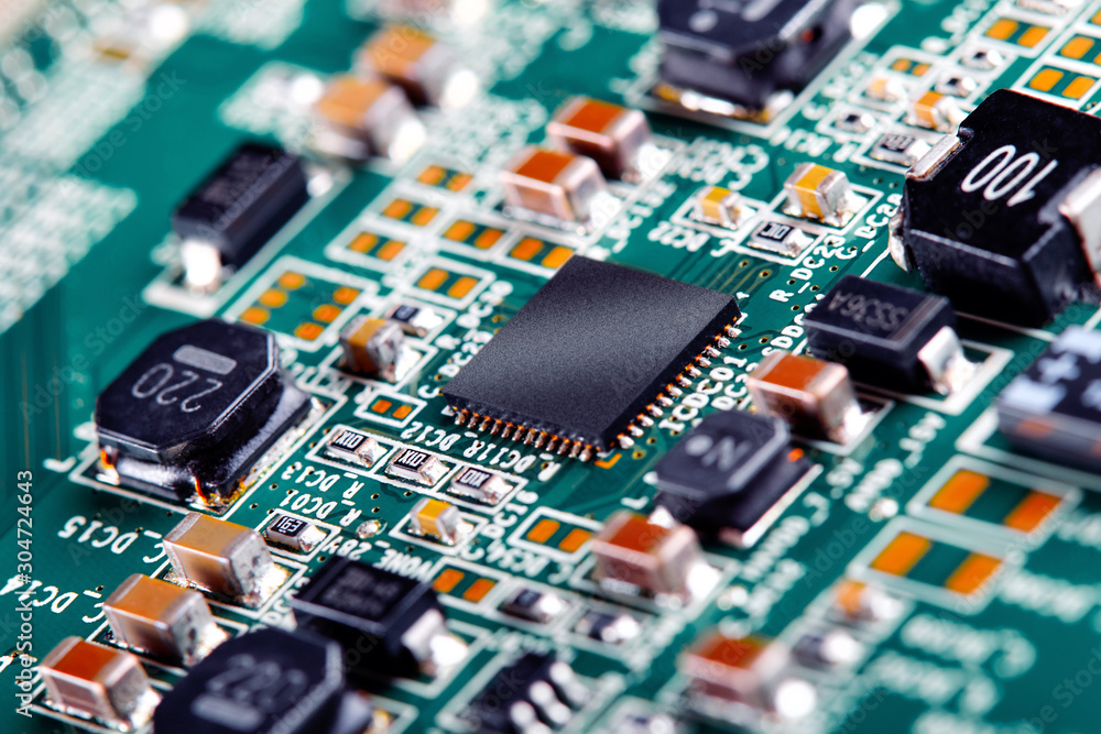 Electronic circuit board close up.