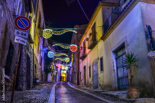 San Lorenzello, a little town in Benevento city, Campania, covered with Christmas lights