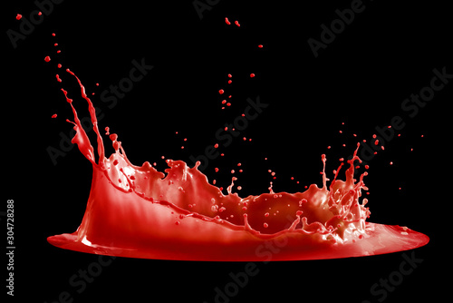red paint splash isolated on black background