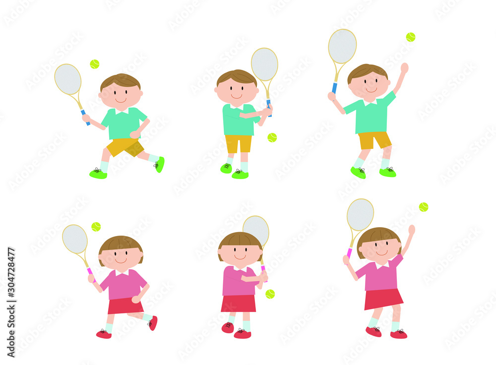 tennis, kids, boy, girl, pose