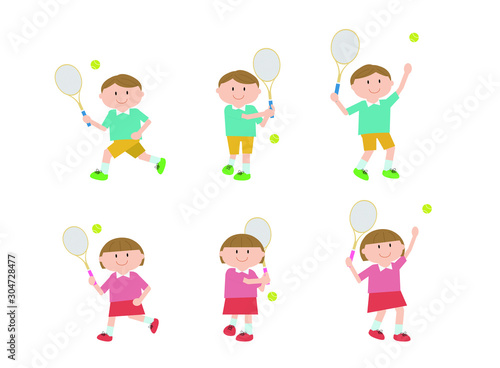tennis  kids  boy  girl  pose