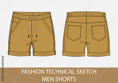 Fashion technical drawing sketch for men shorts in vector graphic