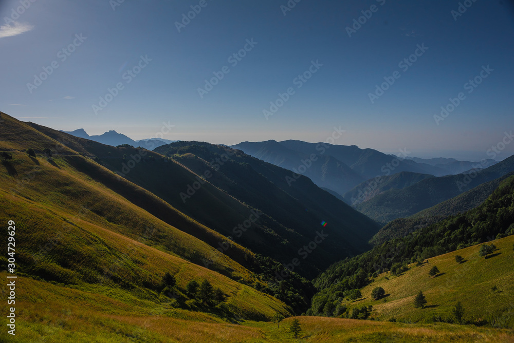 Landscapes of the French Alps, mountains, peaks, approximately 1,500 meters above sea level. Cote d'Azur, near the ski town of Col de Turini (Le col de Turini)