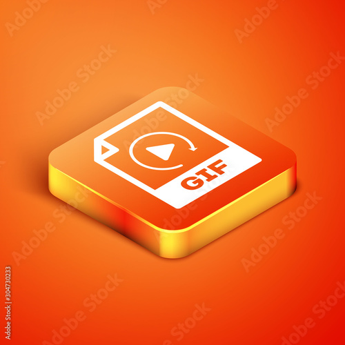 Isometric GIF file document. Download gif button icon isolated on orange background. GIF file symbol. Vector Illustration