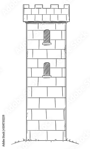 Vector illustration or drawing of medieval or fantasy castle tower.