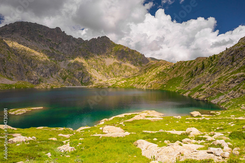 French Alps at an altitude of 2800 meters, Mountain peaks and untouched nature, clear lakes