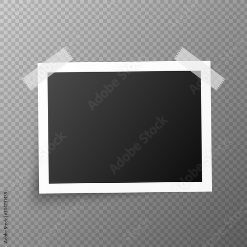 Vintage photo frame. Retro realistic photo for digital scrapbook album. Old empty pictures with shadow and transparent stickers. Blank images for memory travel book