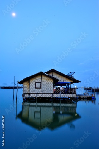 Hut over the lake, Beautiful Seascape at Yor Island in Songkhla Lake, Thailand. © fuad