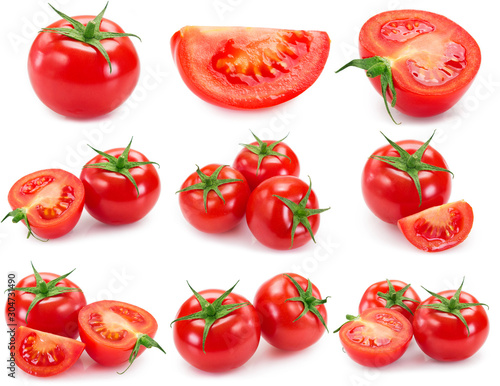 Fényképezés Collection of fresh tomato isolated on white background